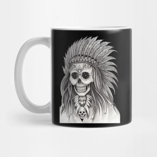 Skull indian hand drawing. Mug